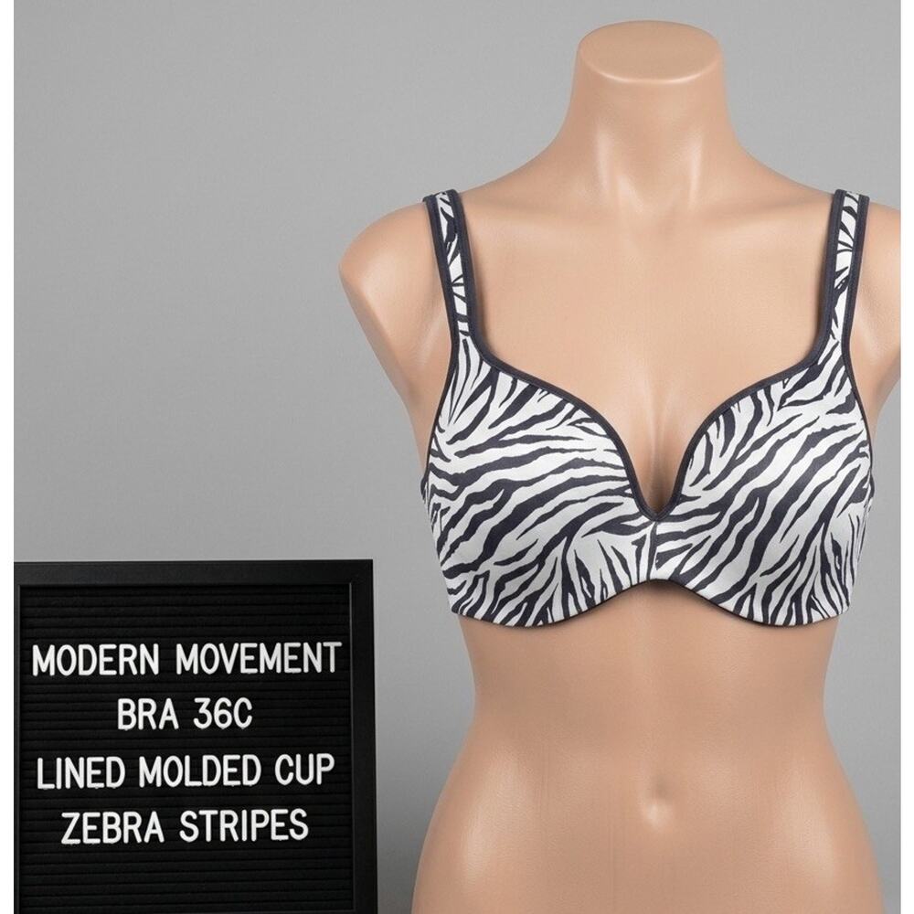 Modern Movement 36C Bra Zebra Stripes Lined Molded Cup Smooth Contour